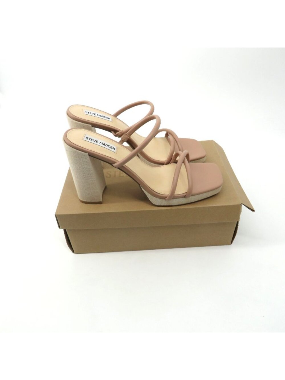 Steve Madden Strappy Nude Block Heeled Sandals Square Toe Size 11 NEW